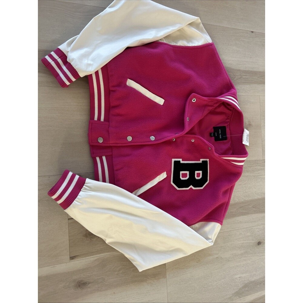 Love Tree Pink & White Cropped Varsity Jacket Women's Size Large